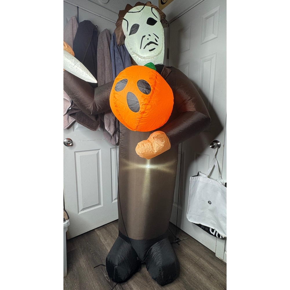 Michael Myers Halloween Inflatable Yard Decoration with Pumpkin and Lights